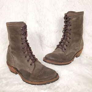 Vintage Shoe Company Suede Leather Lace Up Combat Boots Green Women's Size 6